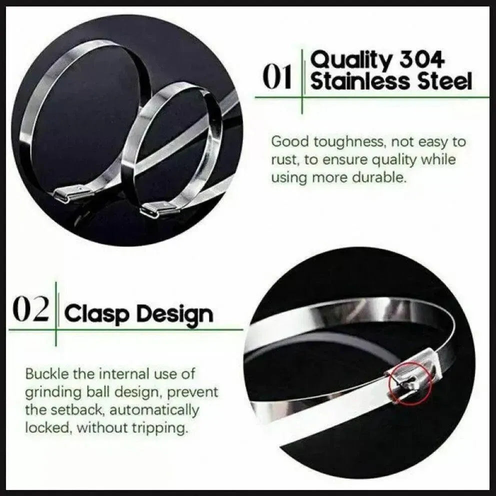 20X Stainless Steel Cable Ties S304 Marine Grade Zip Strap Locking Wrap 100-800Mm - 4.6x700mm