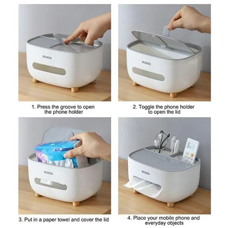 Multifunction Tissue Box Cover Table Napkin Paper Case Holder Storage Organizer
