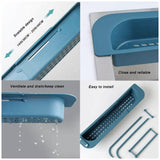 Telescopic Sink Rack Holder Expandable Storage Drain Basket Home Kitchen Kit - Grey - Top-Down View