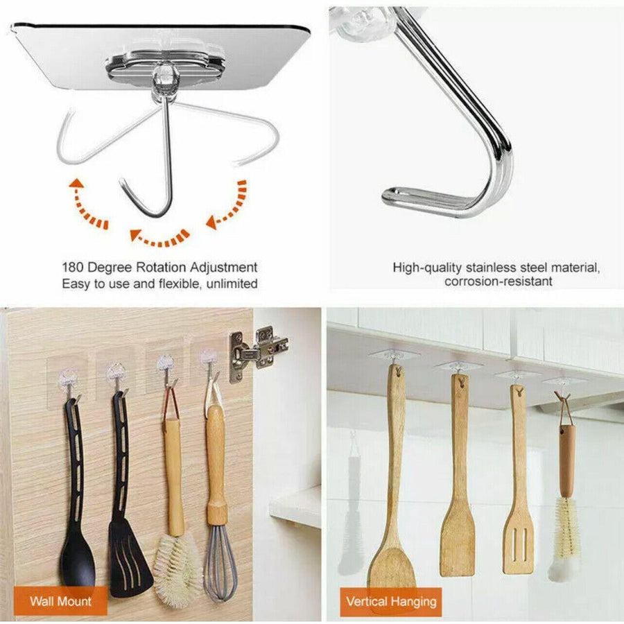 24-48Pcs Clear Seamless Adhesive Hook Strong Stick Wall Hook Load Kitchen Hanger - 24 PCS