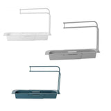 Telescopic Sink Rack Holder Expandable Storage Drain Basket Home Kitchen Kit - White - Front View