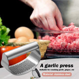 Stainless Steel Garlic Masher Press Crusher Squeezer Masher Kitchen Gadget - Silver