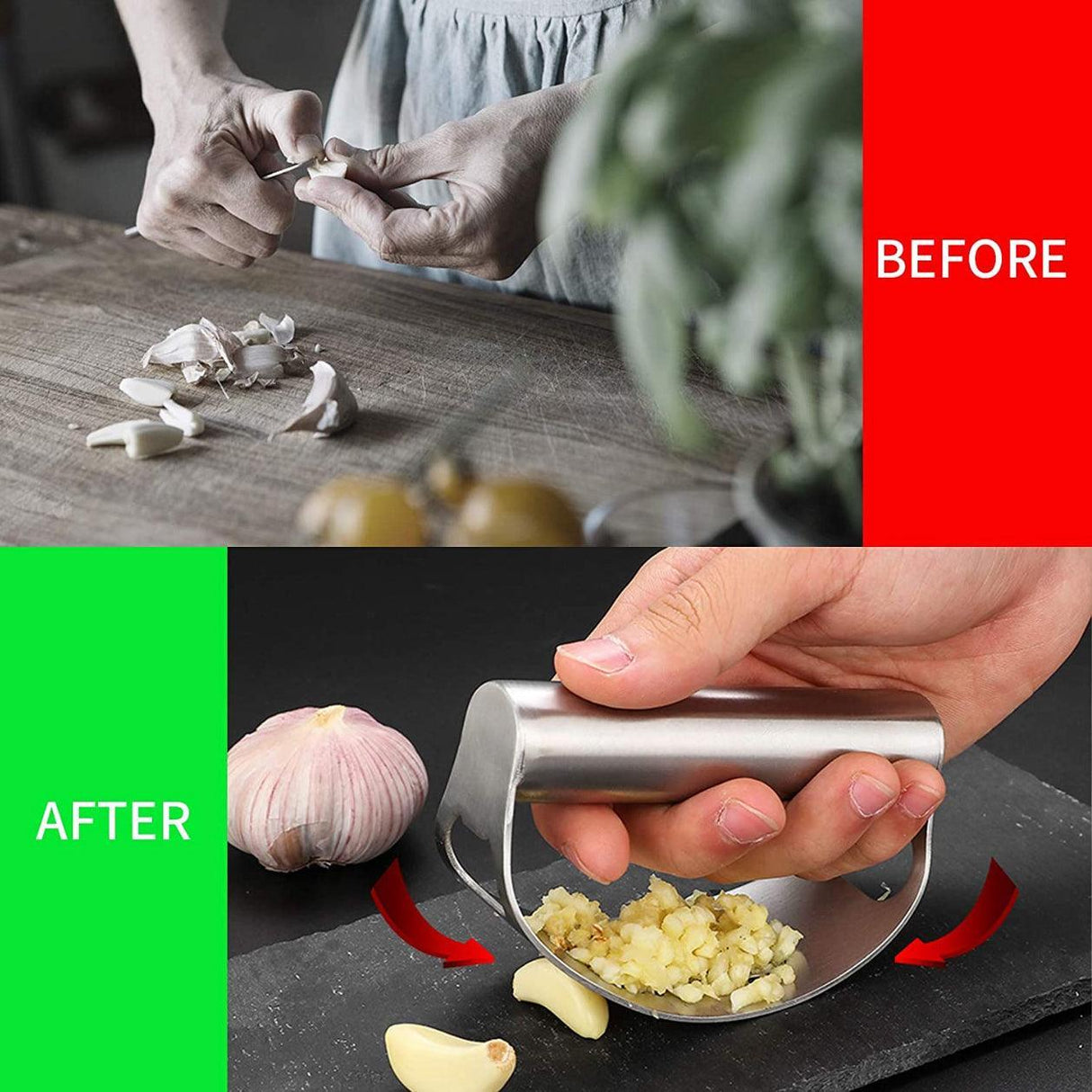Stainless Steel Garlic Masher Press Crusher Squeezer Masher Kitchen Gadget - Silver