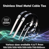 100x Stainless Steel Cable Ties SS304 Marine Grade Zip Strap Locking Wrap 100-800mm - 7.9*150mm - Front View