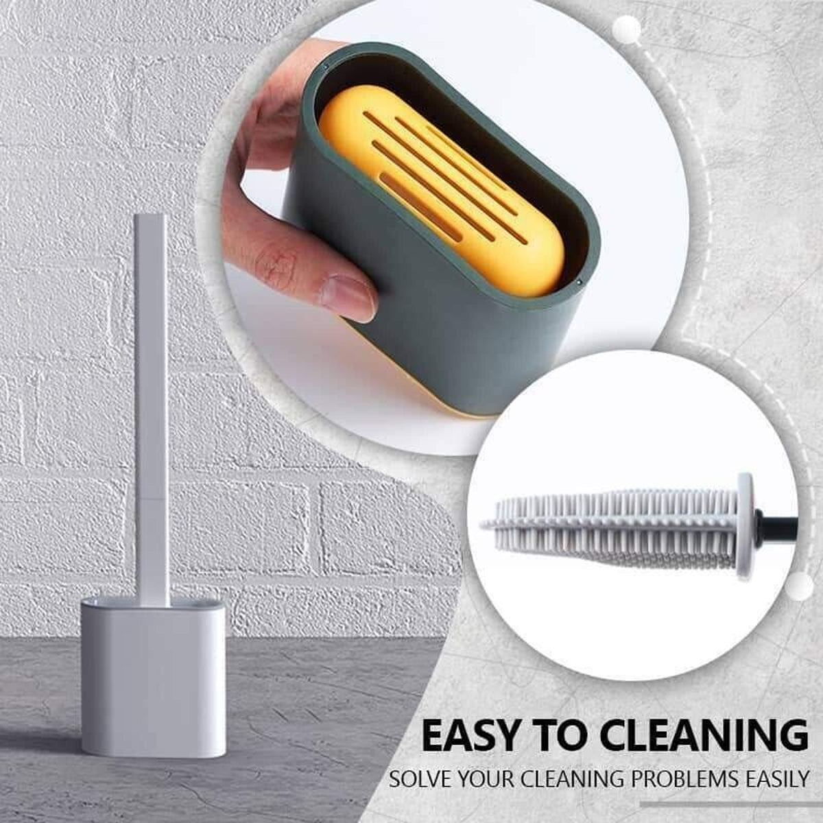 TPR Toilet Brush Set Silicone-Like Head with Holder Wall Mounted Detachable Handle - Grey * 1 Unit