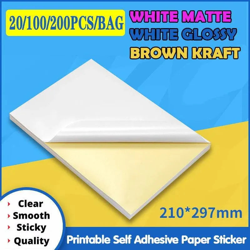 A4 Self Adhesive Sticker Paper Sheet Label Laser Inkjet Print Mailing Address - White Matte 2x2 *100 PCS