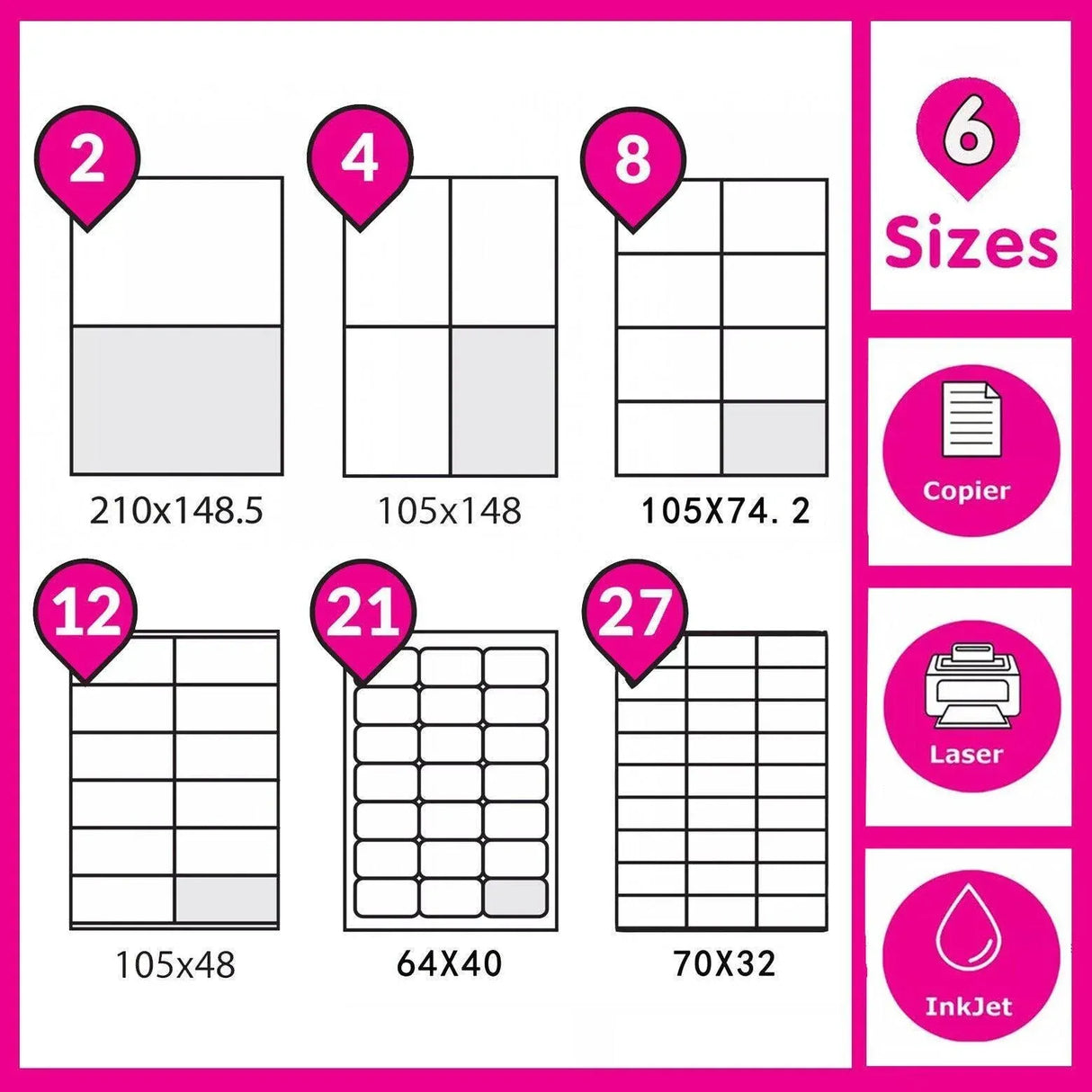 A4 Self Adhesive Sticker Paper Sheet Label Laser Inkjet Print Mailing Address - White Matte 2x2 *100 PCS