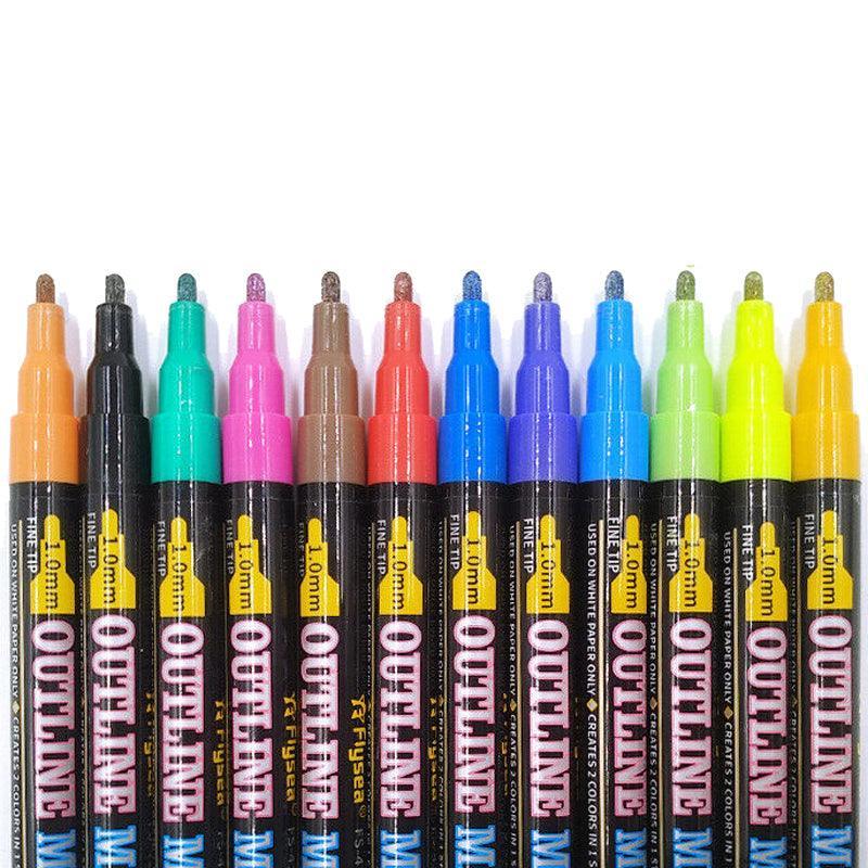 Flysea 12-80 Colours Acrylic Paint Pens Painting Stone Ceramic Glass Markers 0.7 - 12-Colour Set