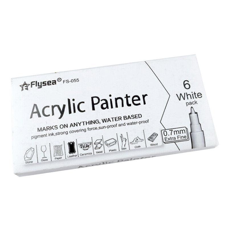 Flysea 12-80 Colours Acrylic Paint Pens Painting Stone Ceramic Glass Markers 0.7 - Black*3+White*3 Set