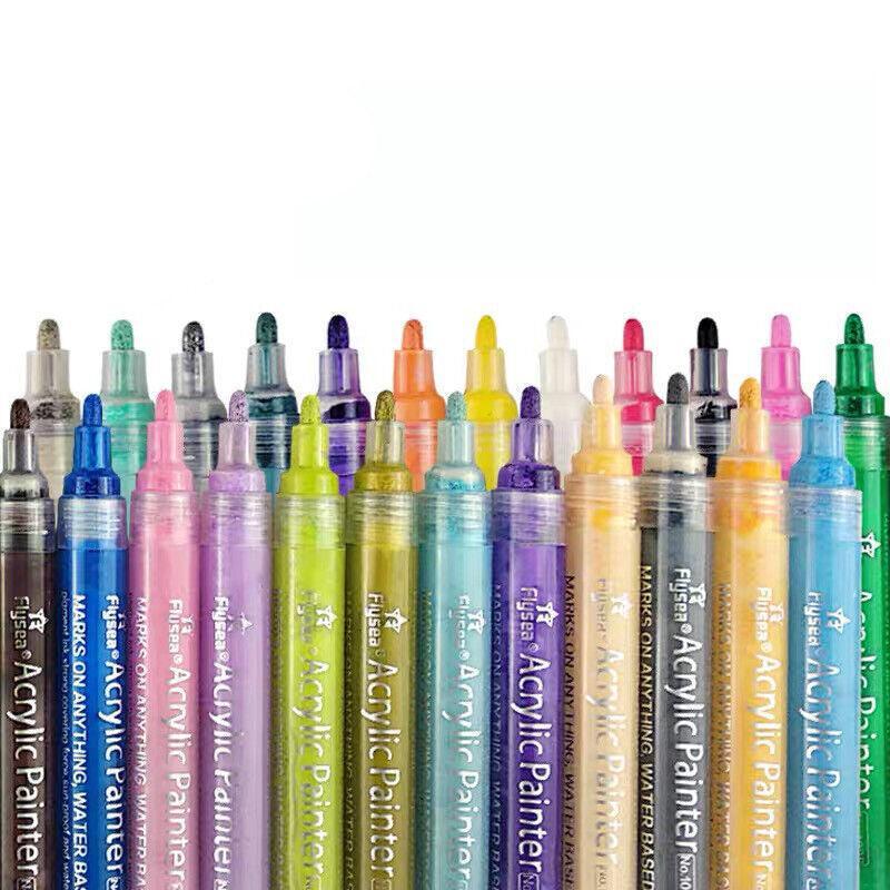 Flysea 12-80 Colours Acrylic Paint Pens Painting Stone Ceramic Glass Markers 0.7 - Black*6 Set