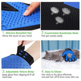 Pet Dog Cat Massage Hair Removal Grooming Comb Touch Cleaning Brush Magic Glove - Blue Right Hand - Low Angle