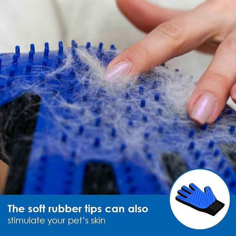 Pet Dog Cat Massage Hair Removal Grooming Comb Touch Cleaning Brush Magic Glove - Blue Right Hand