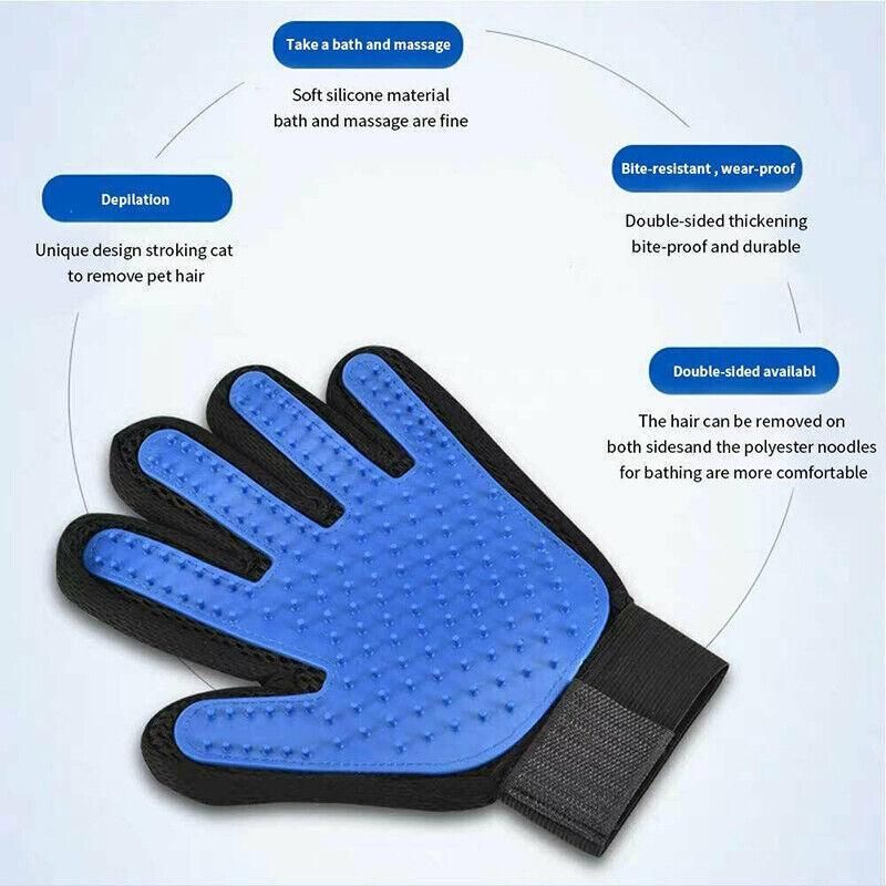 Pet Dog Cat Massage Hair Removal Grooming Comb Touch Cleaning Brush Magic Glove - Blue Right Hand