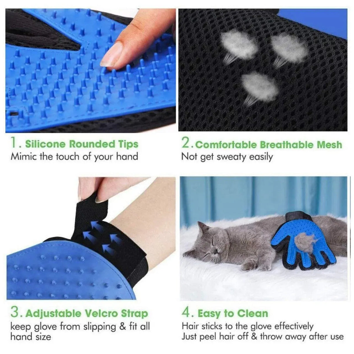 Pet Dog Cat Massage Hair Removal Grooming Comb Touch Cleaning Brush Magic Glove - Green Right Hand