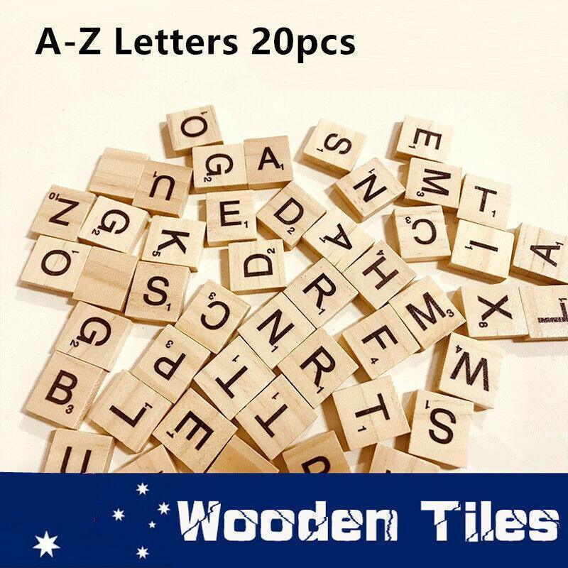 20X Wooden Alphabet Scrabble Tiles A-Z Letters and Numbers DIY Craft Game Pieces - Letter U 20pcs