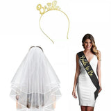 Bride To Be Hen Veil Sash Tiara Hens Night Bridal Shower Kitchen Tea Accessories - Package 7