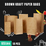 Brown Kraft Paper Bags Take Away Food Lolly Grocery Buffet Craft Gift Market Bag - 9 X 5.5 X 17CM