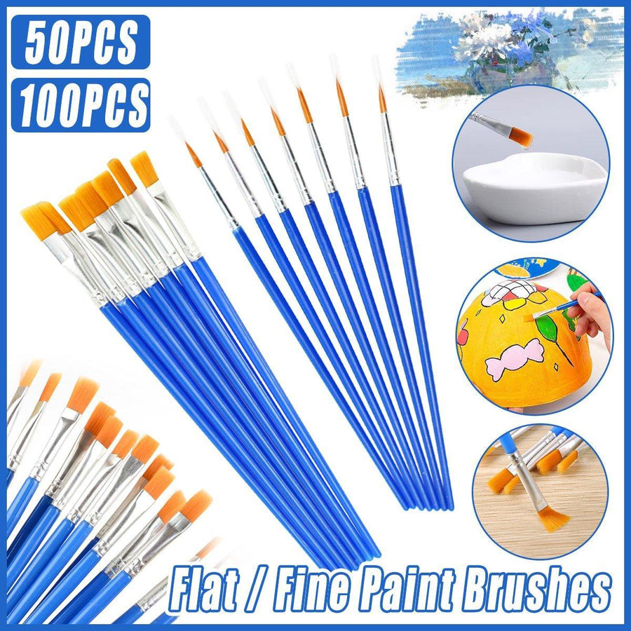 50/100PCS Plastic Flat Tip Hook Line Brushes for DIY Ceramics and Watercolor Painting - 100PCS Mixed