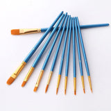 10pcs Artist Paint Brush Set Acrylic Oil Watercolour Gouache Painting Supplies - Blue - Side View