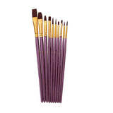 10pcs Artist Paint Brush Set Acrylic Oil Watercolour Gouache Painting Supplies - Purple - Low Angle