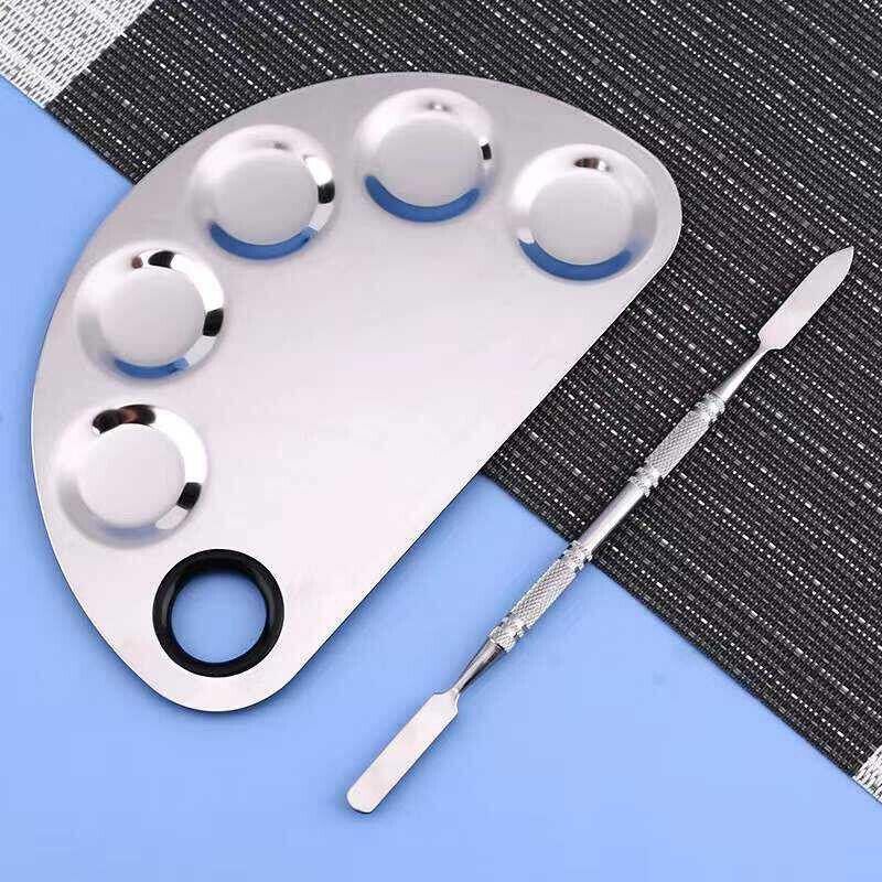 Stainless Steel Cosmetic Face Makeup Palette Spatula Foundation Mixing Tool - Semicircle