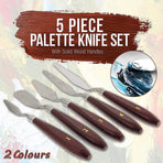 5Pcs Stainless Steel Artist Oil Painting Palette Knife Spatula Paint Tools Set - Brown