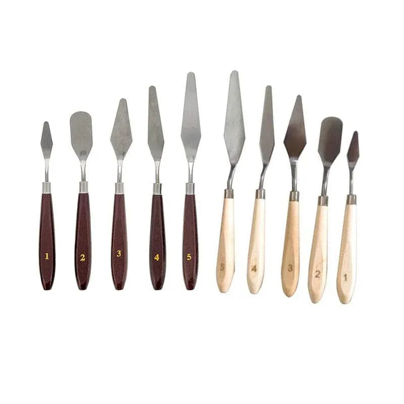 5Pcs Stainless Steel Artist Oil Painting Palette Knife Spatula Paint Tools Set - Brown