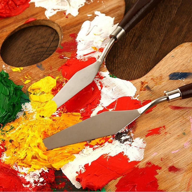 5Pcs Stainless Steel Artist Oil Painting Palette Knife Spatula Paint Tools Set - Brown