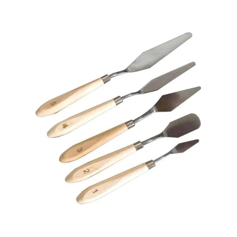 5Pcs Stainless Steel Artist Oil Painting Palette Knife Spatula Paint Tools Set - Natural