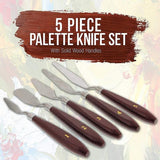 5Pcs Stainless Steel Artist Oil Painting Palette Knife Spatula Paint Tools Set - Natural - Top-Down View