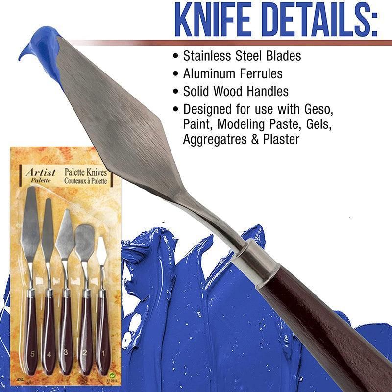 5Pcs Stainless Steel Artist Oil Painting Palette Knife Spatula Paint Tools Set - Natural