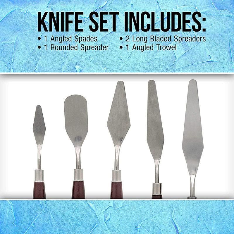 5Pcs Stainless Steel Artist Oil Painting Palette Knife Spatula Paint Tools Set - Natural