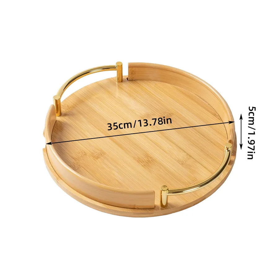 Round Bamboo Tray Durable for Home Kitchen Restaurant Serving Tea Food Snacks