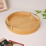 Round Bamboo Tray Durable for Home Kitchen Restaurant Serving Tea Food Snacks