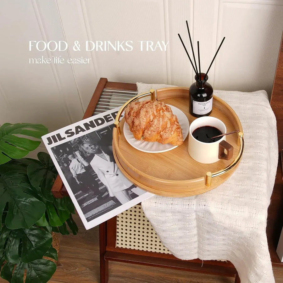 Round Bamboo Tray Durable for Home Kitchen Restaurant Serving Tea Food Snacks