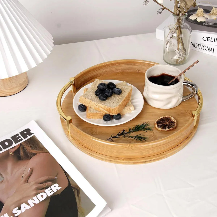 Round Bamboo Tray Durable for Home Kitchen Restaurant Serving Tea Food Snacks
