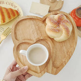 Heart Shape Wood Coffee Tray Food Cup Tray Decorative Wood Dessert Candy Tray - Top-Down View