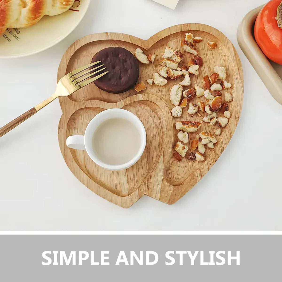 Heart Shape Wood Coffee Tray Food Cup Tray Decorative Wood Dessert Candy Tray