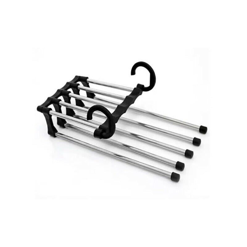 5 in 1 Stainless-Steel Pants Rack Hanger Wardrobe Shelves Magic Multi-Functional Black - 1PC