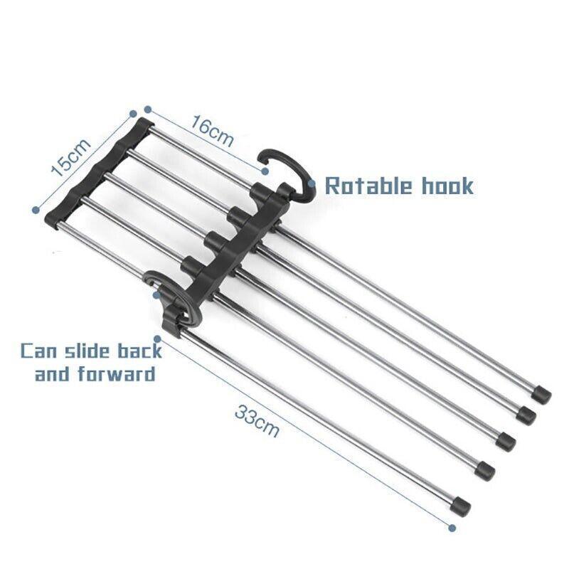 5 in 1 Stainless-Steel Pants Rack Hanger Wardrobe Shelves Magic Multi-Functional Black - 1PC