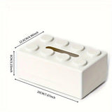 Tissue Box Cover Creative Building Block Cute Napkin Dispenser Holder Home Decor - White - Side View