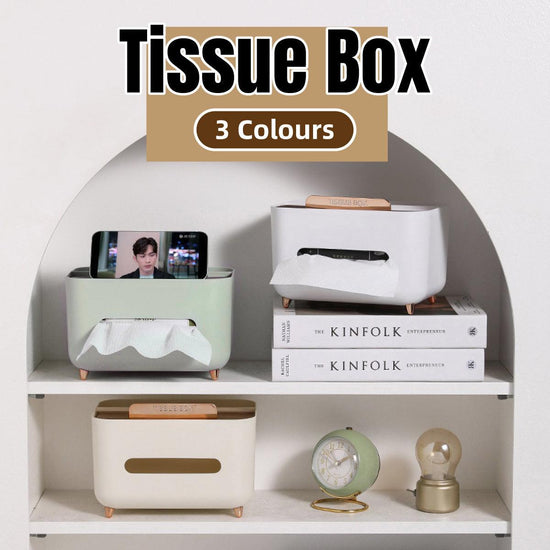 Tissue Box Dispenser Storage Box Napkin Case Remote Control Box Multi-Function - White