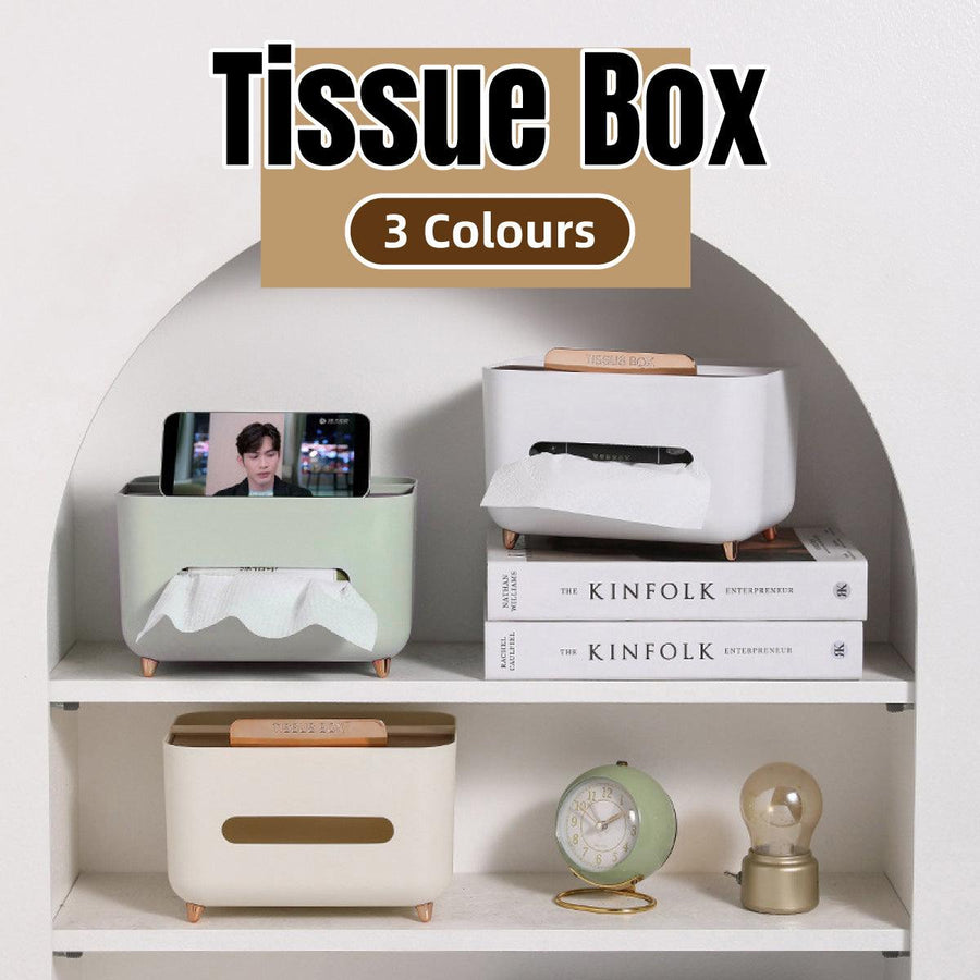 Tissue Box Dispenser Storage Box Napkin Case Remote Control Box Multi-Function - White