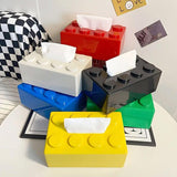 Tissue Box Cover Creative Building Block Cute Napkin Dispenser Holder Home Decor - Yellow - 45-Degree Angle