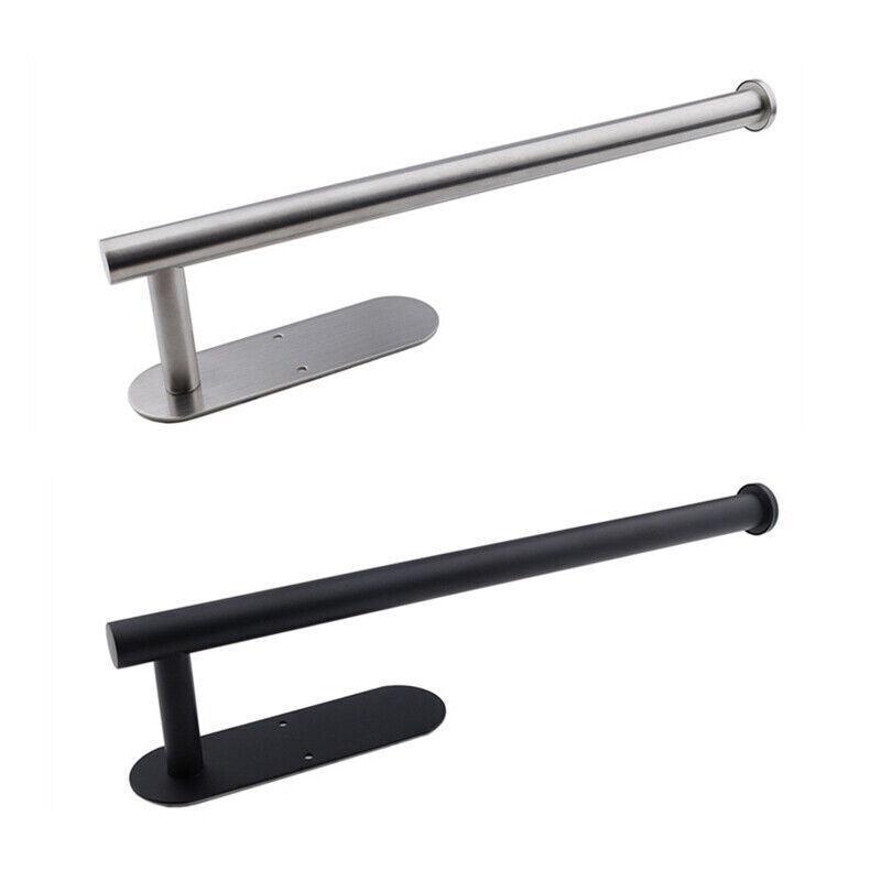 Kitchen Hanger Paper Roll Cabinet Towel Holder Organizer Rack Shelf Wall Adhesive - Black
