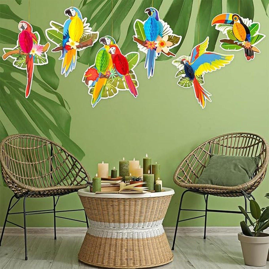6/9/12pcs Parrot Charm Party Decoration Props Tropical Theme Decor Accessories - 6pcs