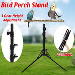 1-Piece Height-Adjustable Bird Perch Stand with Tripod Base