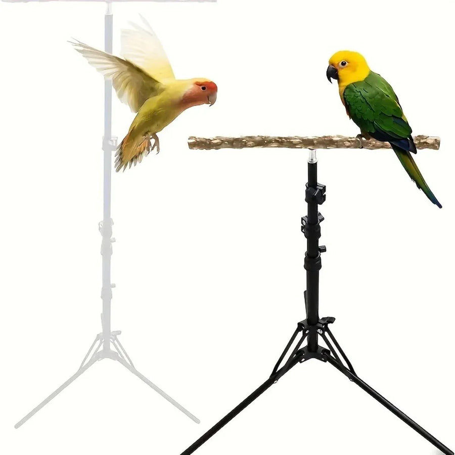 1-Piece Height-Adjustable Bird Perch Stand with Tripod Base