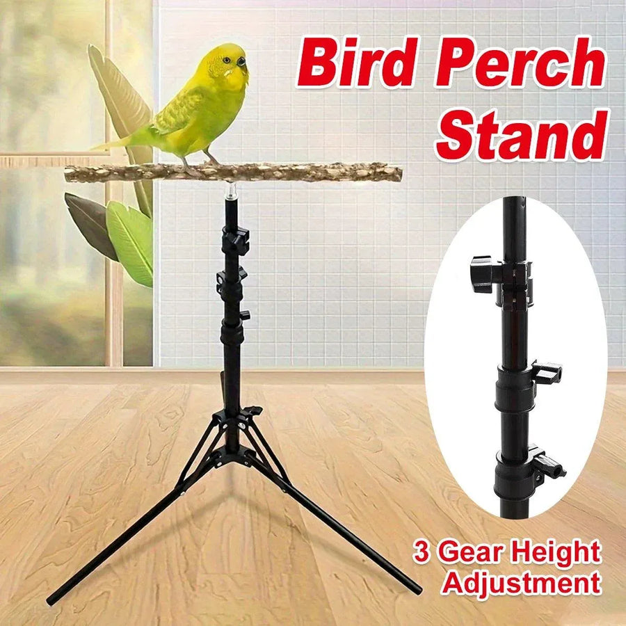 1-Piece Height-Adjustable Bird Perch Stand with Tripod Base
