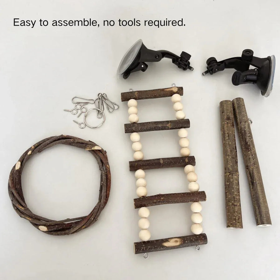 Wooden Parrot Stand Climbing Ladder Swing Toy for Birds Cage Play Accessories - Nut Washer Fixed Type